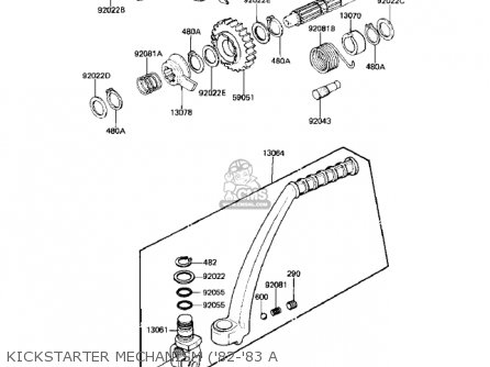 KICKSTARTER MECHANISM ('82-'83 A - KE125-A8 KE125 1981 USA CANADA