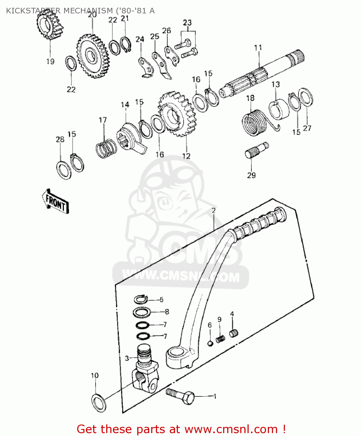 KICKSTARTER MECHANISM ('80-'81 A KE125-A9 KE125 1982 USA CANADA