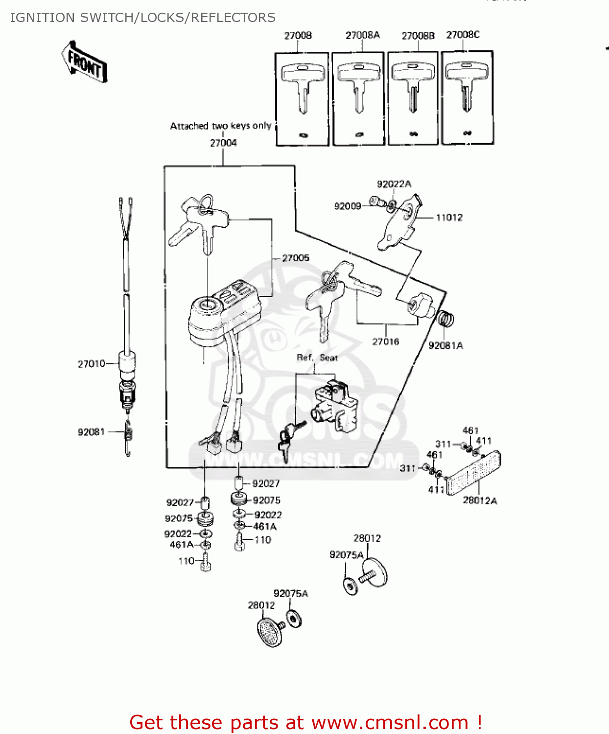 IGNITION SWITCH/LOCKS/REFLECTORS KE125-A9 KE125 1982 USA CANADA