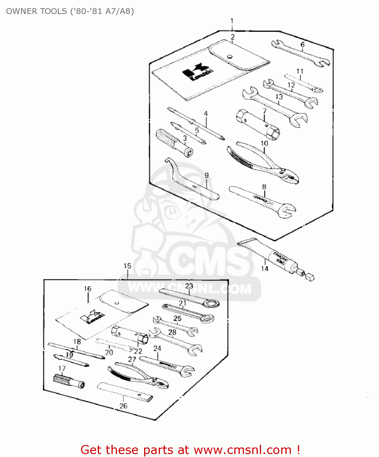 OWNER TOOLS ('80-'81 A7/A8) KE125-A9 KE125 1982 USA CANADA