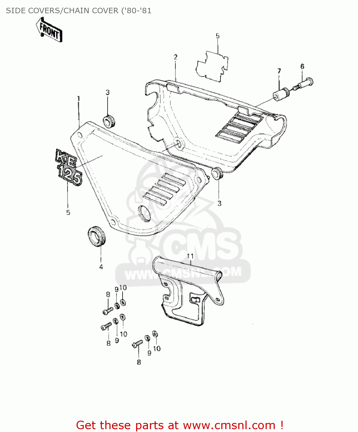 SIDE COVERS/CHAIN COVER ('80-'81 KE125-A9 KE125 1982 USA CANADA