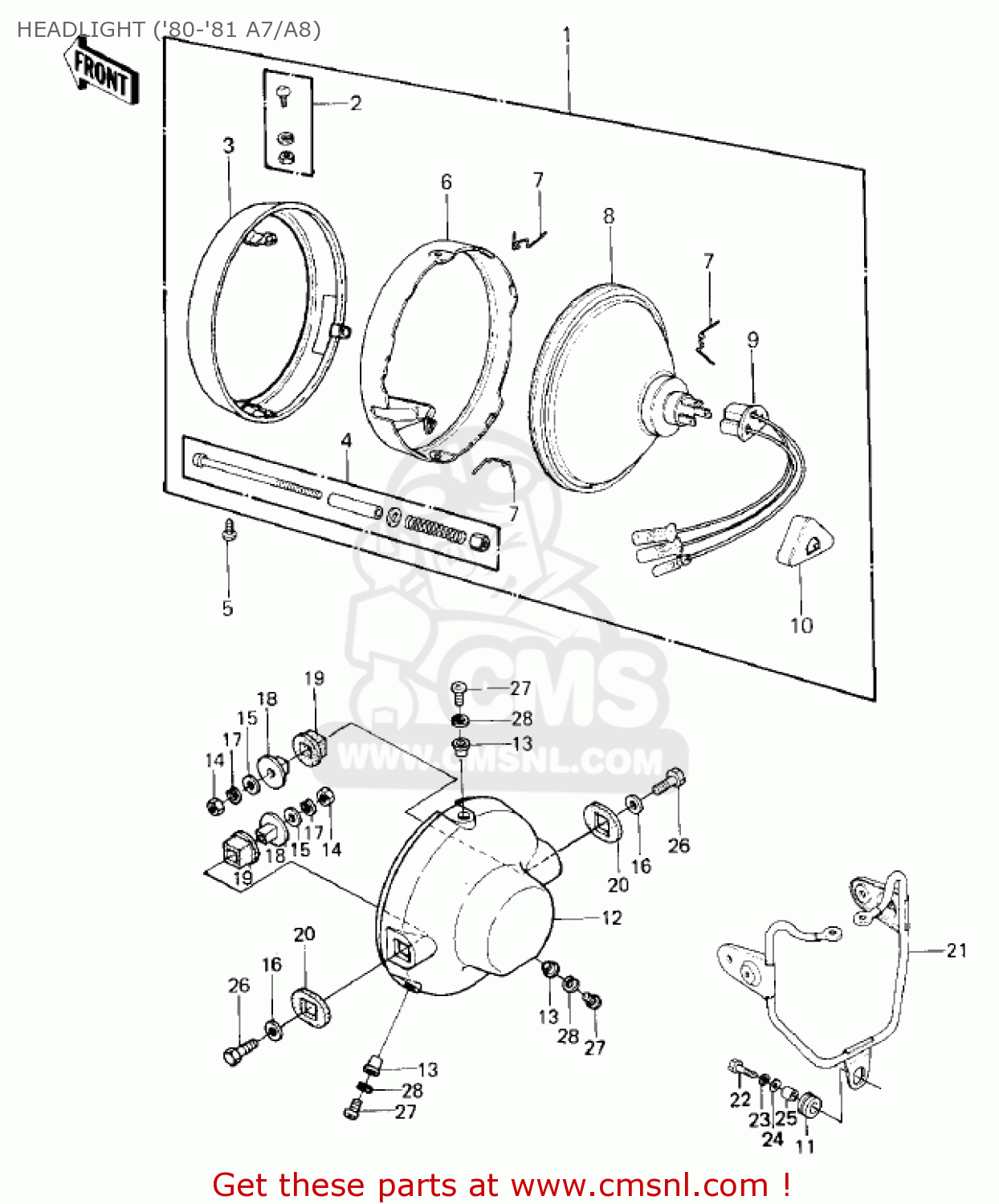HEADLIGHT ('80-'81 A7/A8) KE125-A9 KE125 1982 USA CANADA