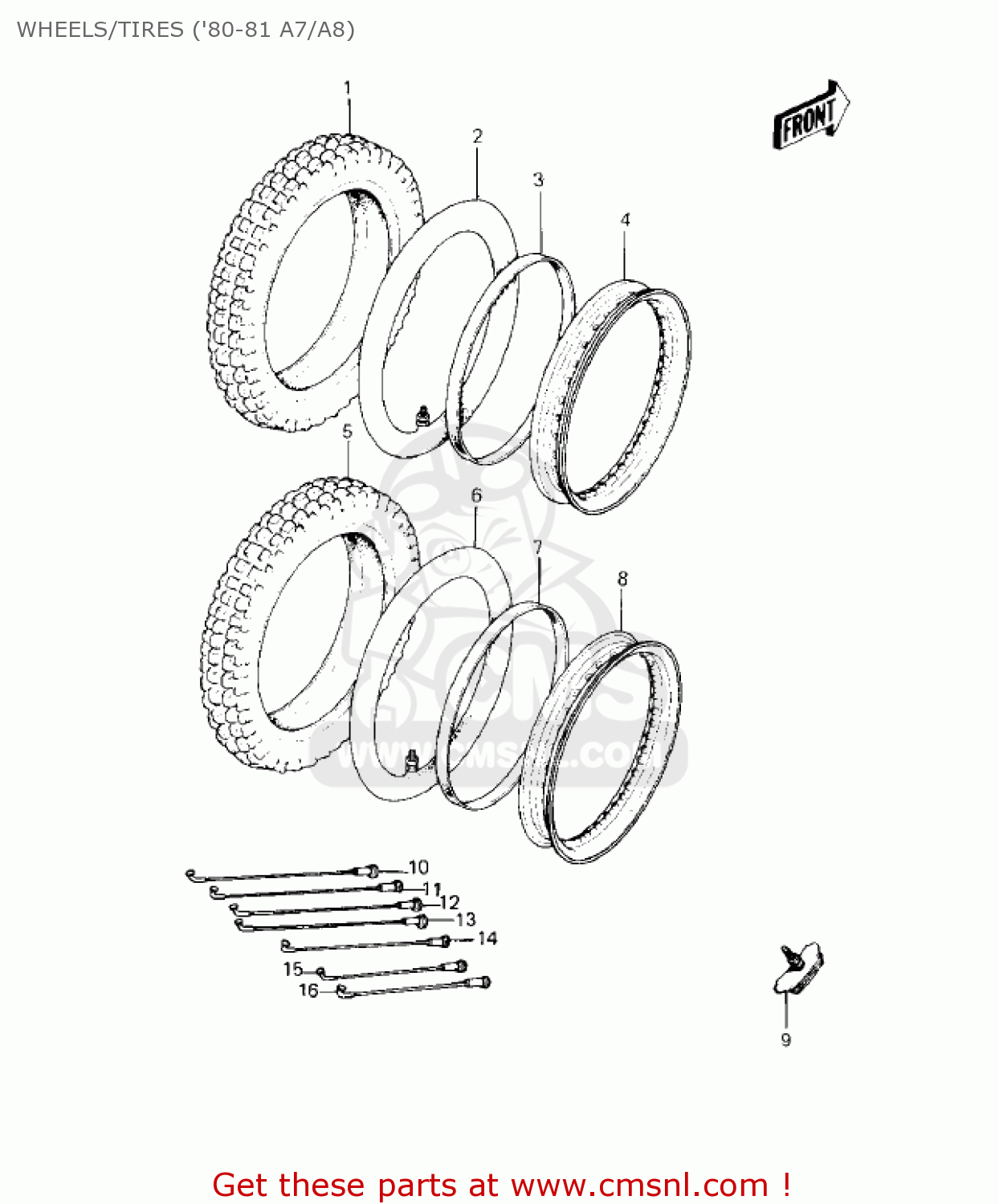WHEELS/TIRES ('80-81 A7/A8) KE125-A9 KE125 1982 USA CANADA