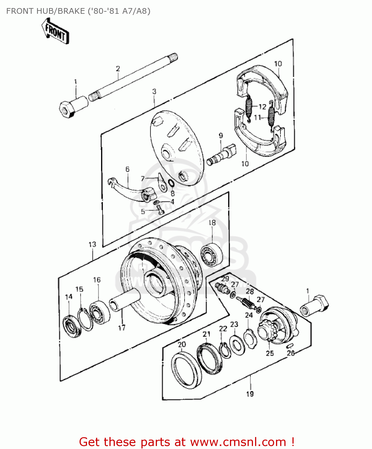 FRONT HUB/BRAKE ('80-'81 A7/A8) KE125-A9 KE125 1982 USA CANADA