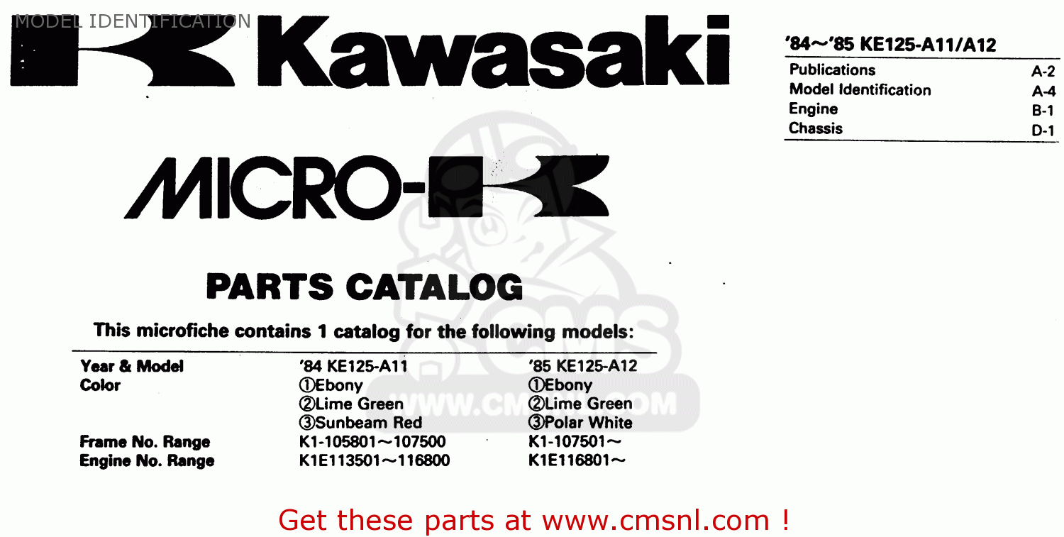 MODEL IDENTIFICATION KE125A11 1984 UNITED KINGDOM FR SD