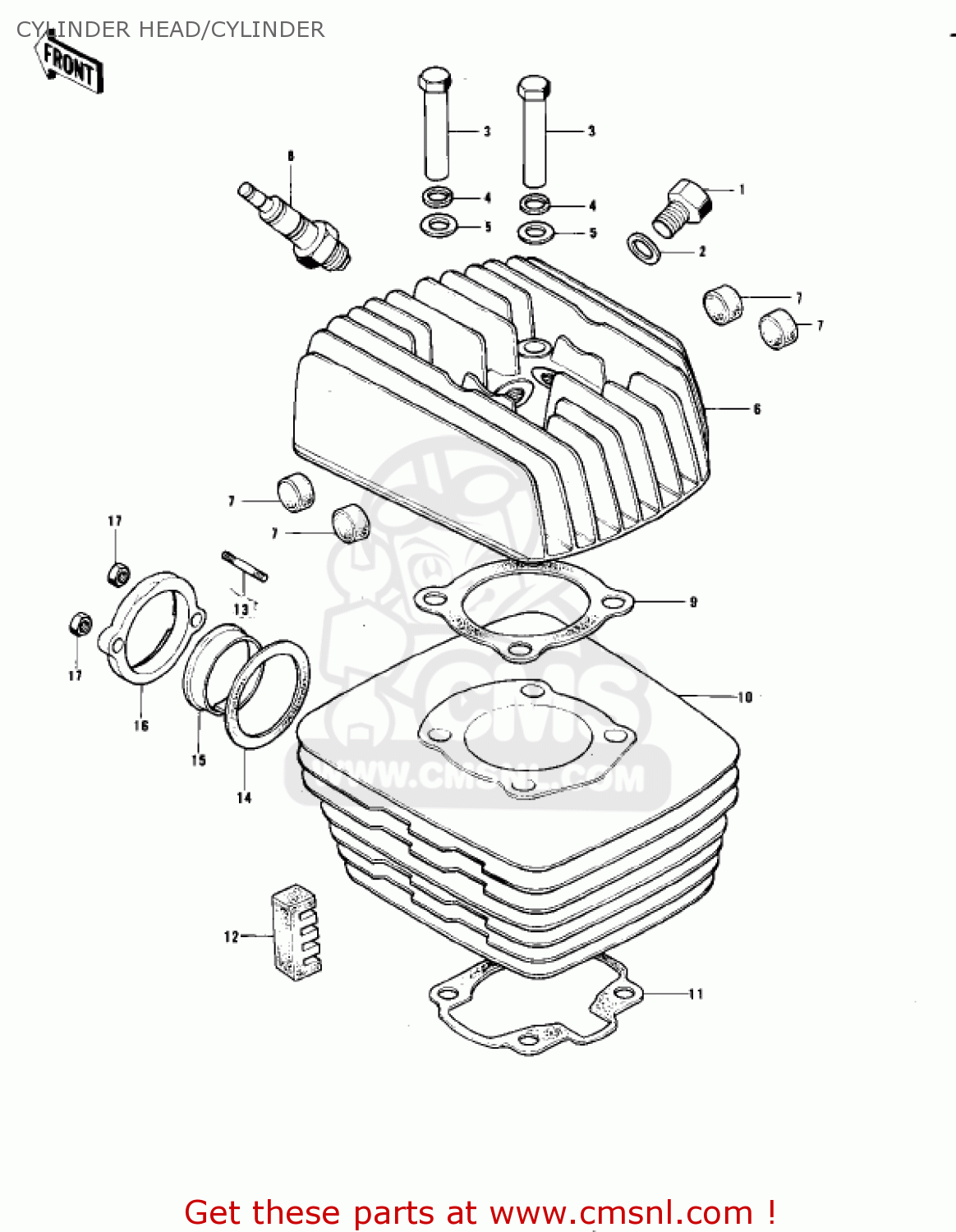 CYLINDER HEAD/CYLINDER KE175-B1 KE175 1976 USA CANADA / MPH KPH