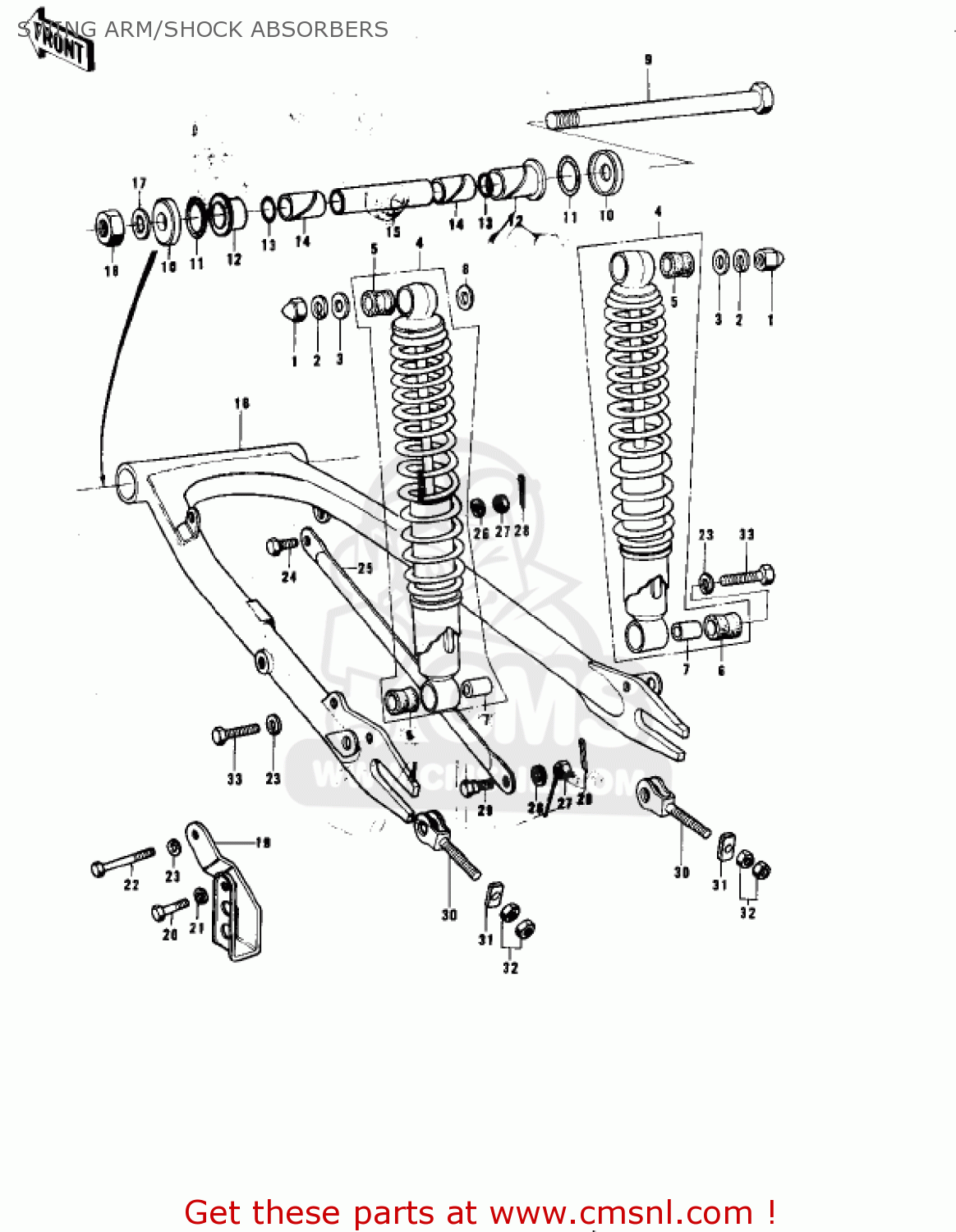 SWING ARM/SHOCK ABSORBERS KE175-B1 KE175 1976 USA CANADA / MPH KPH