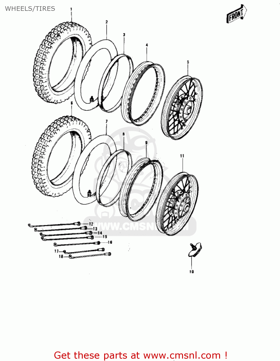 WHEELS/TIRES KE175-B1 KE175 1976 USA CANADA / MPH KPH