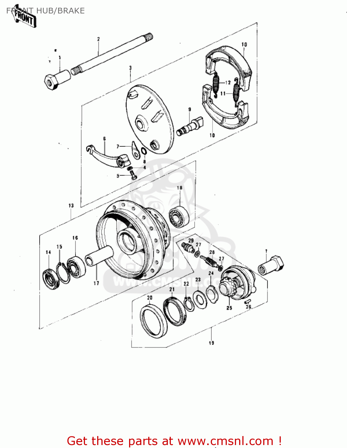 FRONT HUB/BRAKE KE175-B1 KE175 1976 USA CANADA / MPH KPH