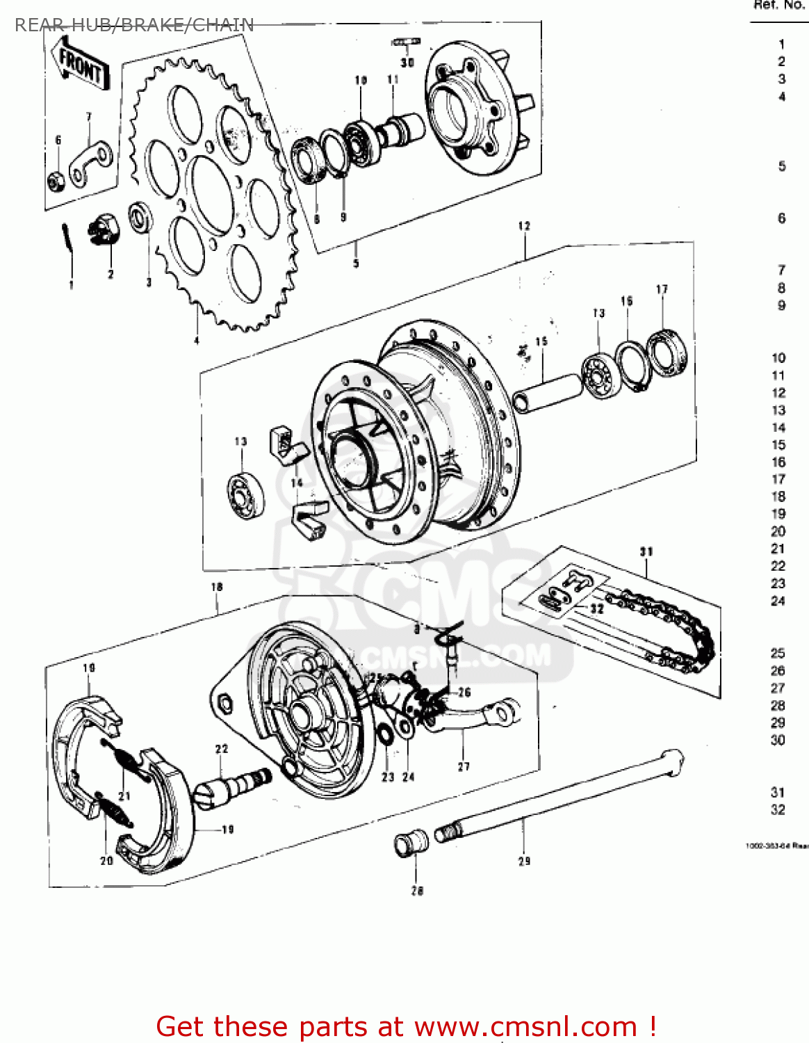 REAR HUB/BRAKE/CHAIN KE175-B1 KE175 1976 USA CANADA / MPH KPH