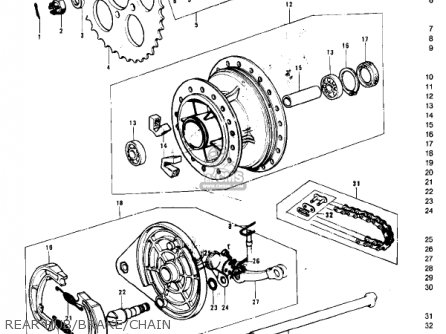 REAR HUB/BRAKE/CHAIN - KE175-B1 KE175 1976 USA CANADA / MPH KPH