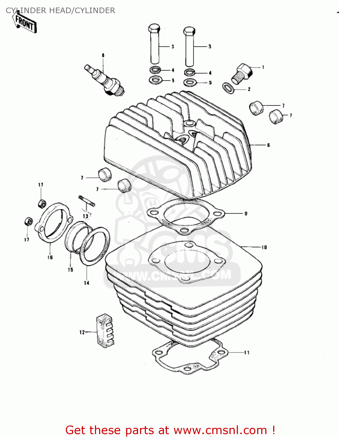 CYLINDER HEAD/CYLINDER KE175-B2 KE175 1977 USA CANADA / MPH KPH