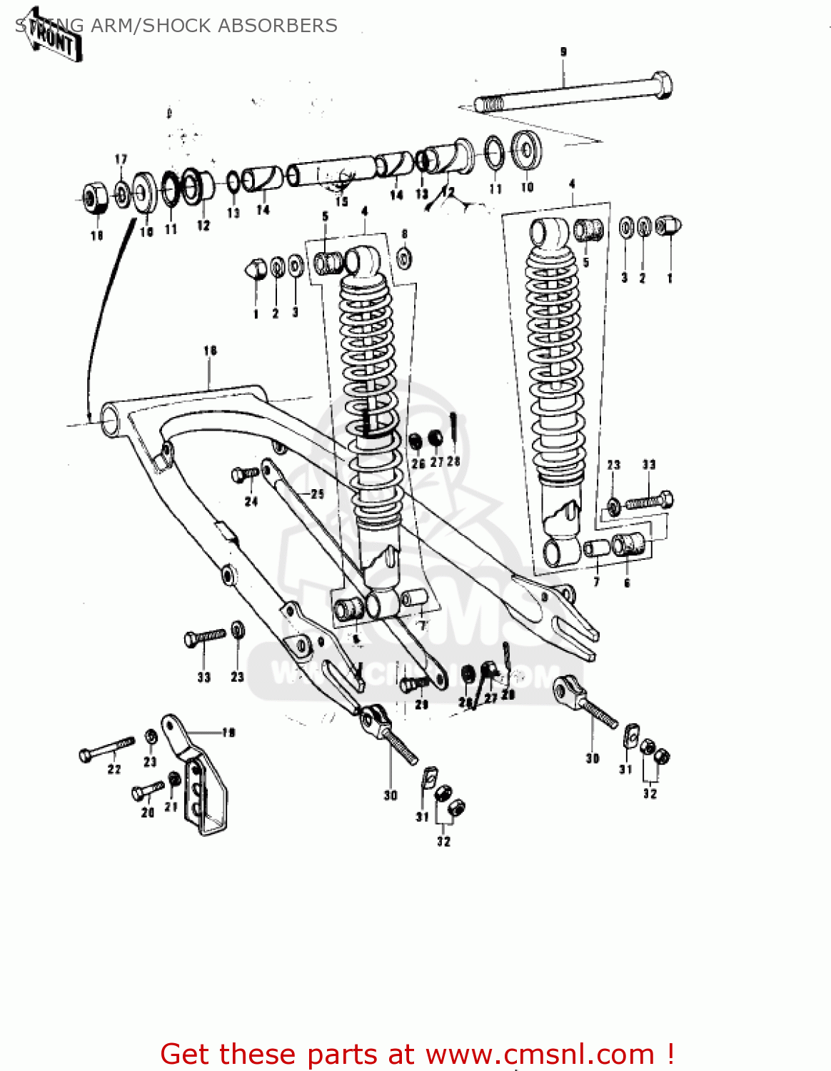 SWING ARM/SHOCK ABSORBERS KE175-B2 KE175 1977 USA CANADA / MPH KPH