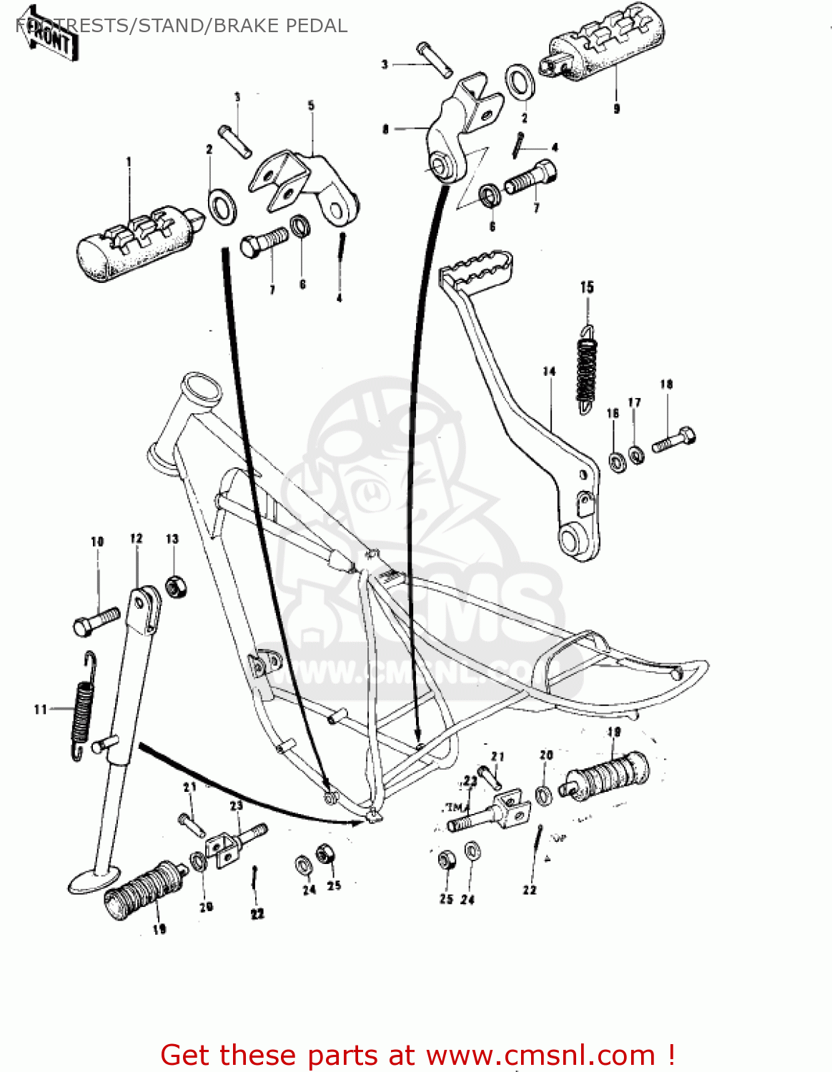 FOOTRESTS/STAND/BRAKE PEDAL KE175-B2 KE175 1977 USA CANADA / MPH KPH