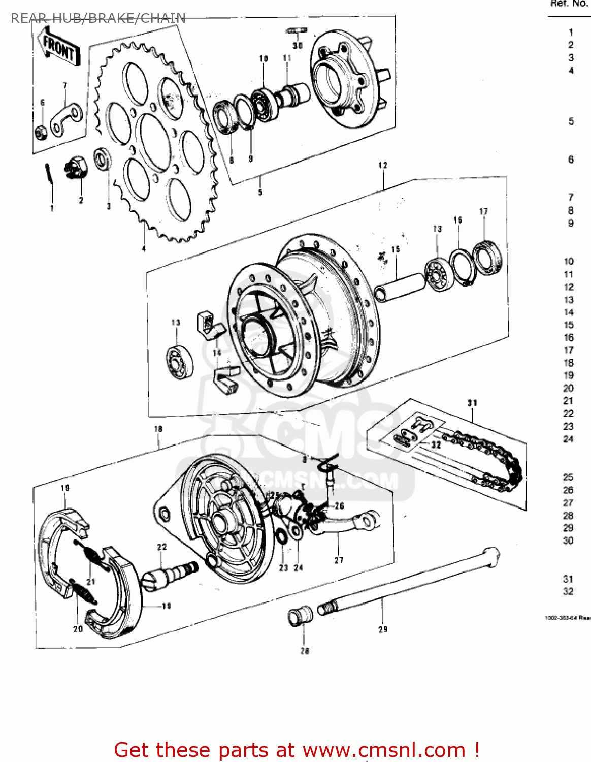 REAR HUB/BRAKE/CHAIN KE175-B2 KE175 1977 USA CANADA / MPH KPH