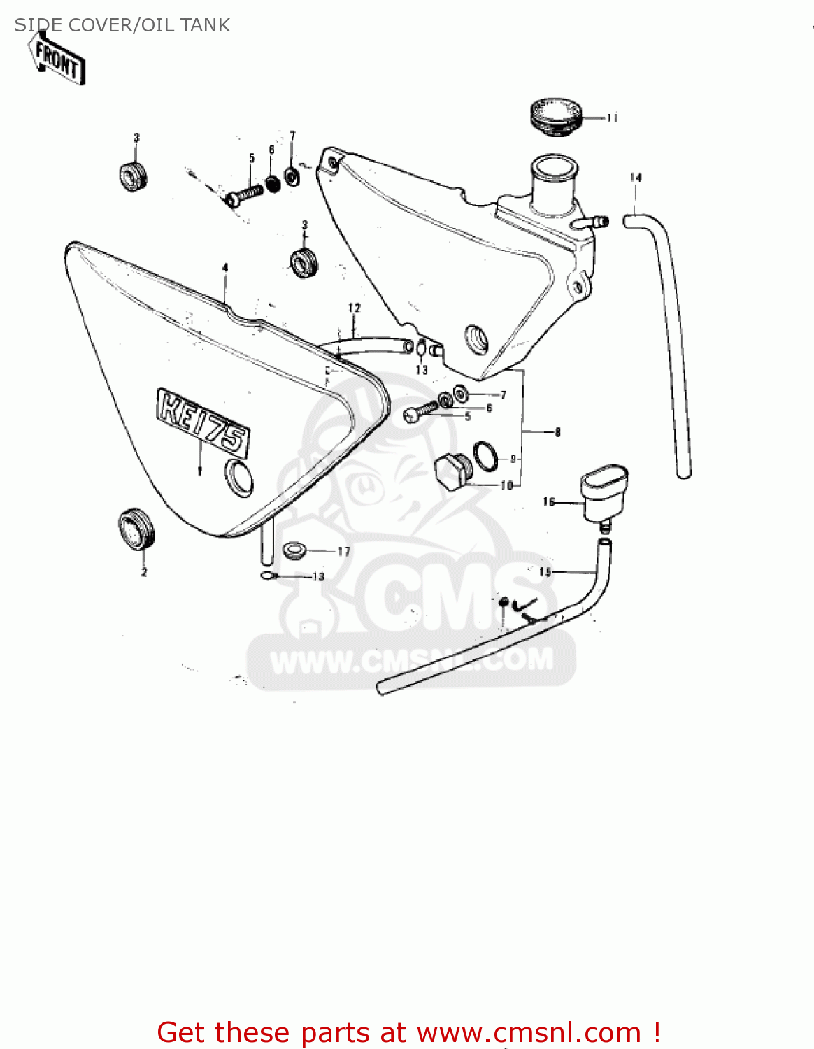 SIDE COVER/OIL TANK KE175-B2 KE175 1977 USA CANADA / MPH KPH