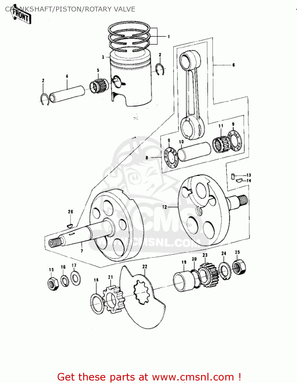 CRANKSHAFT/PISTON/ROTARY VALVE KE175-B3 KE175 1978 USA CANADA / MPH KPH