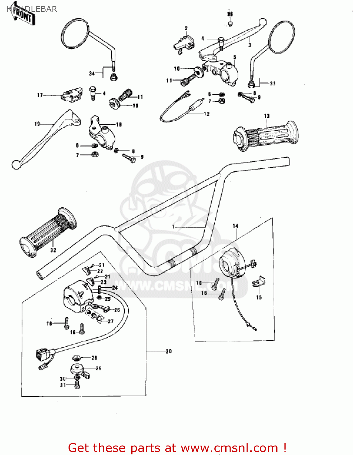 HANDLEBAR KE175-B3 KE175 1978 USA CANADA / MPH KPH