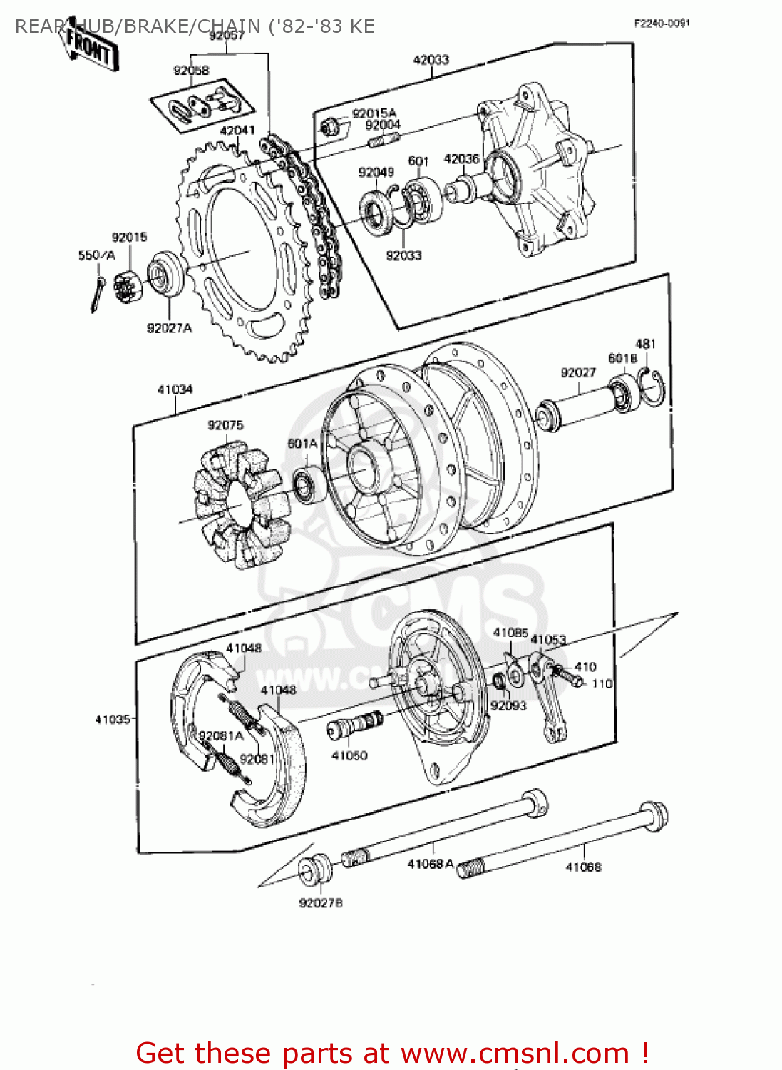 REAR HUB/BRAKE/CHAIN ('82-'83 KE KE175-D2 KE175 1980 USA CANADA