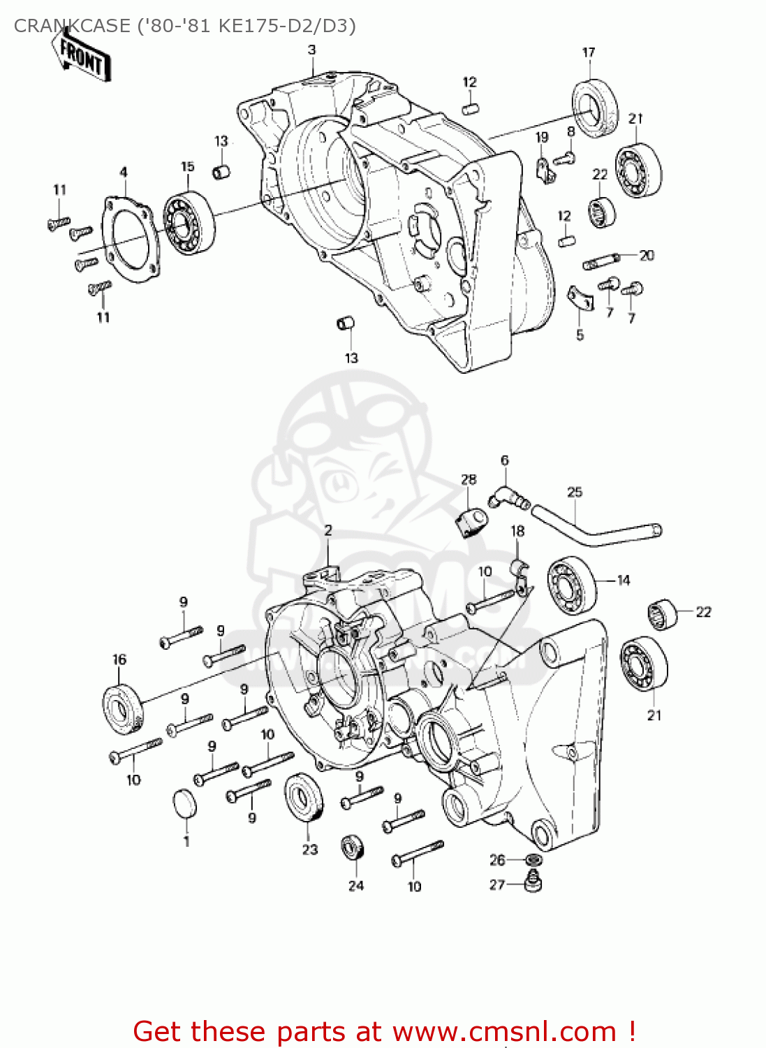 CRANKCASE ('80-'81 KE175-D2/D3) KE175-D2 KE175 1980 USA CANADA