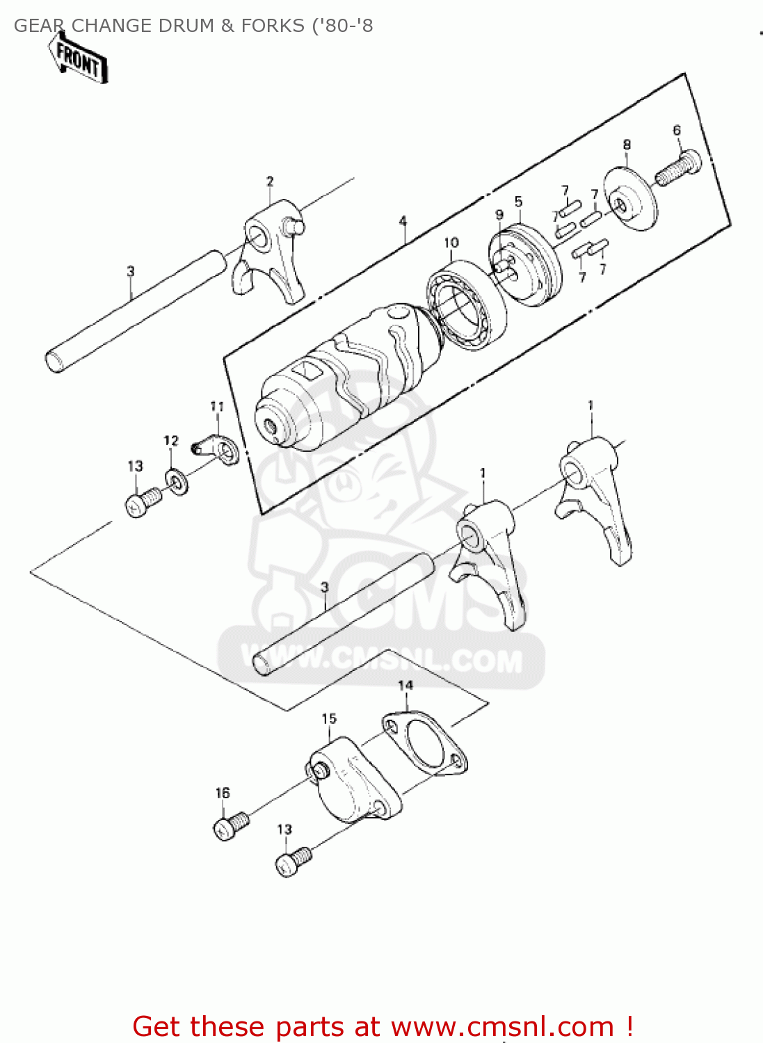 GEAR CHANGE DRUM & FORKS ('80-'8 KE175-D2 KE175 1980 USA CANADA