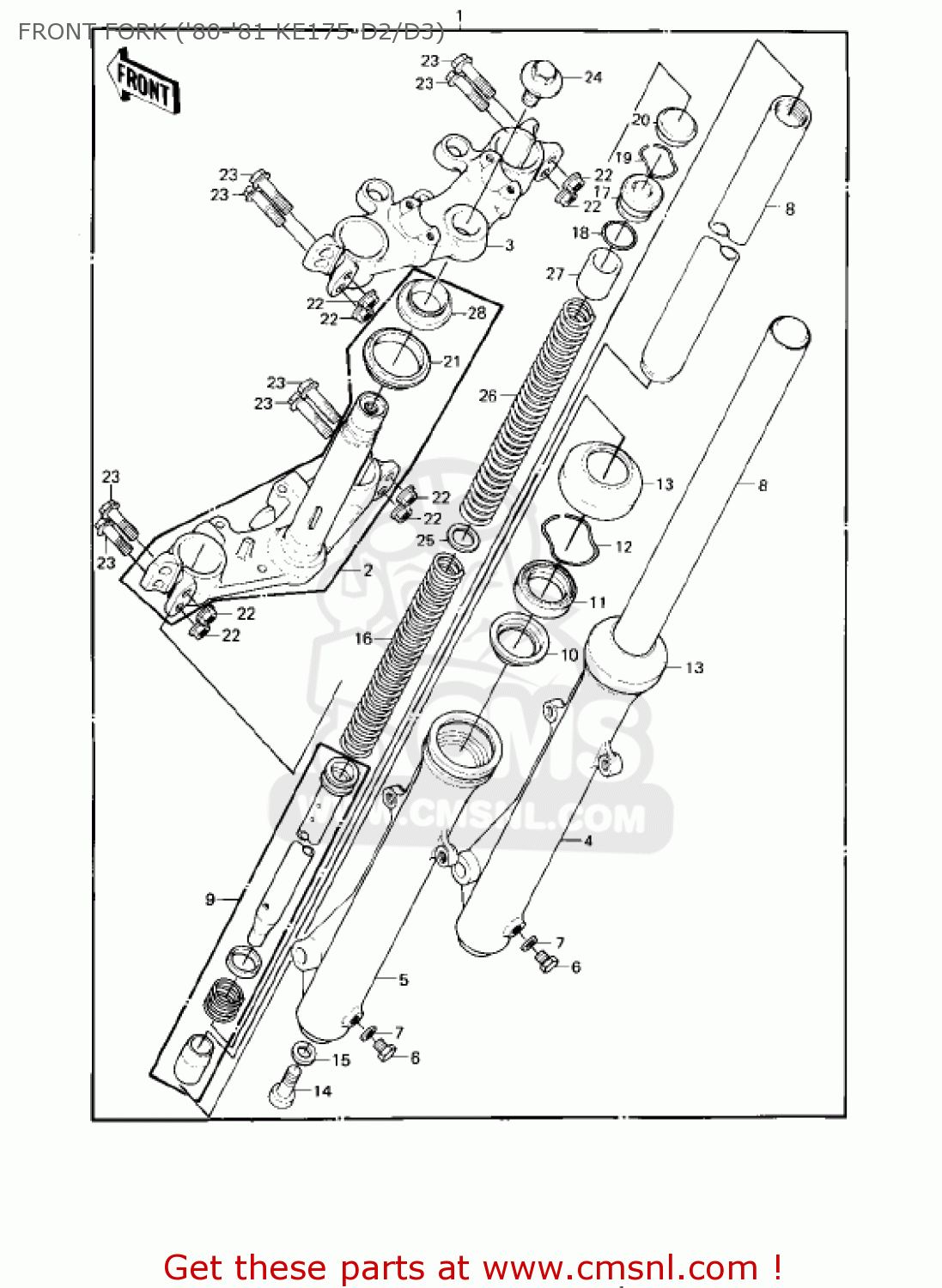 FRONT FORK ('80-'81 KE175-D2/D3) KE175-D2 KE175 1980 USA CANADA