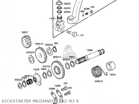 KICKSTARTER MECHANISM ('82-'83 K - KE175-D2 KE175 1980 USA CANADA