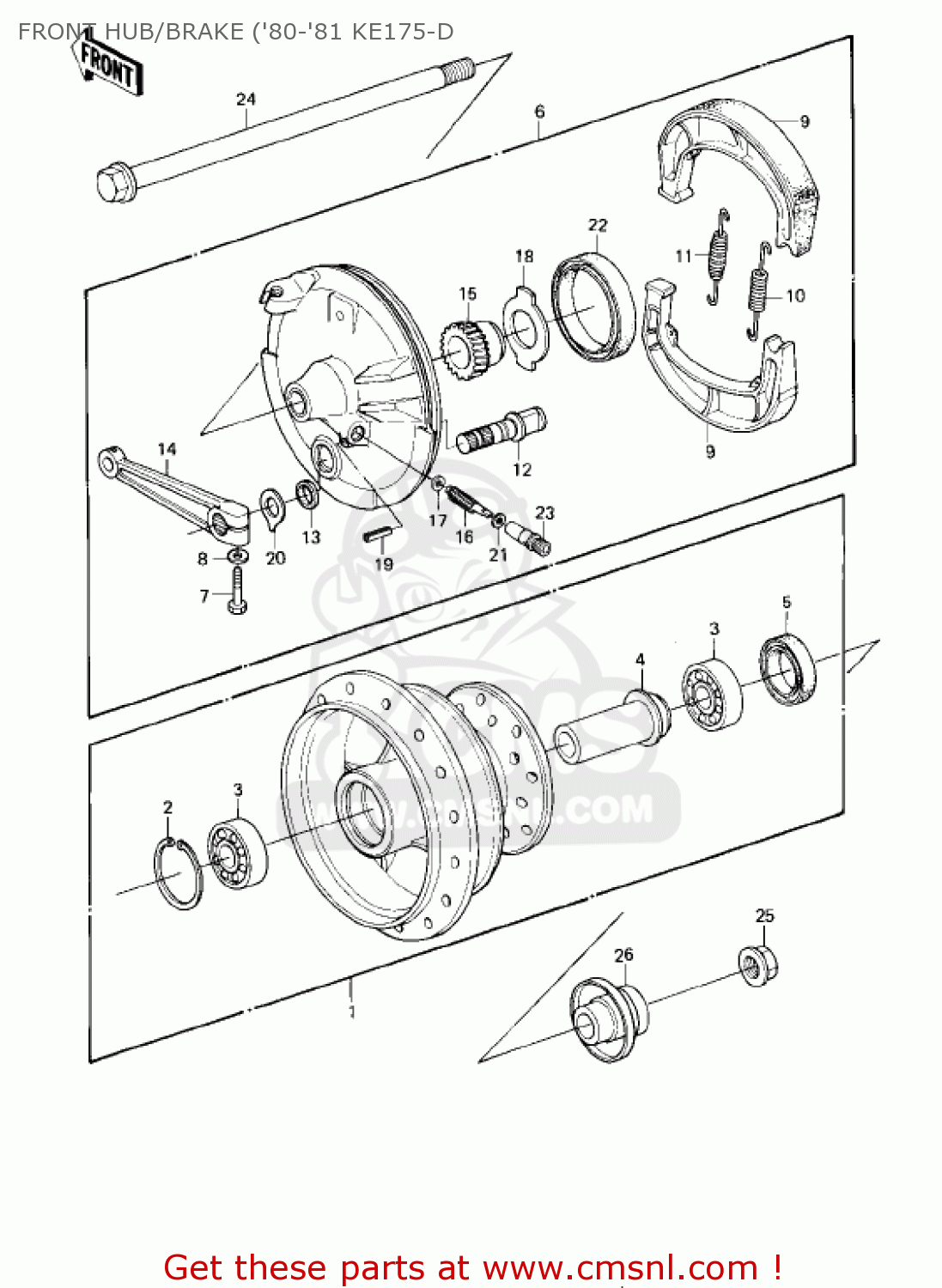 FRONT HUB/BRAKE ('80-'81 KE175-D KE175-D3 KE175 1981 USA CANADA