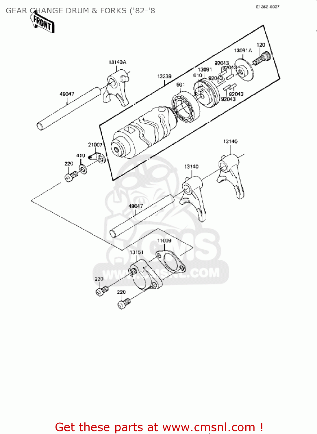 GEAR CHANGE DRUM & FORKS ('82-'8 KE175-D3 KE175 1981 USA CANADA
