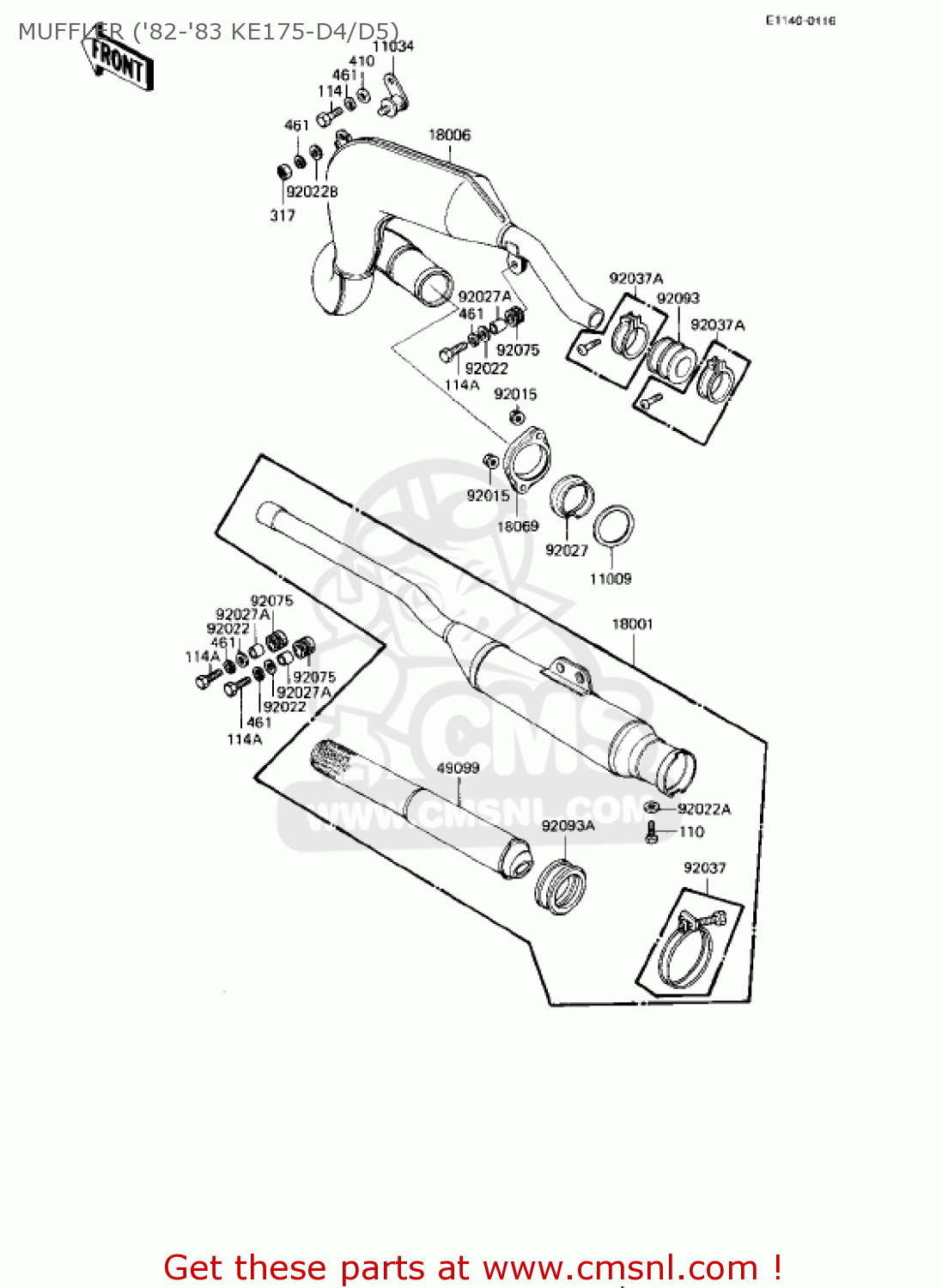 MUFFLER ('82-'83 KE175-D4/D5) KE175-D3 KE175 1981 USA CANADA