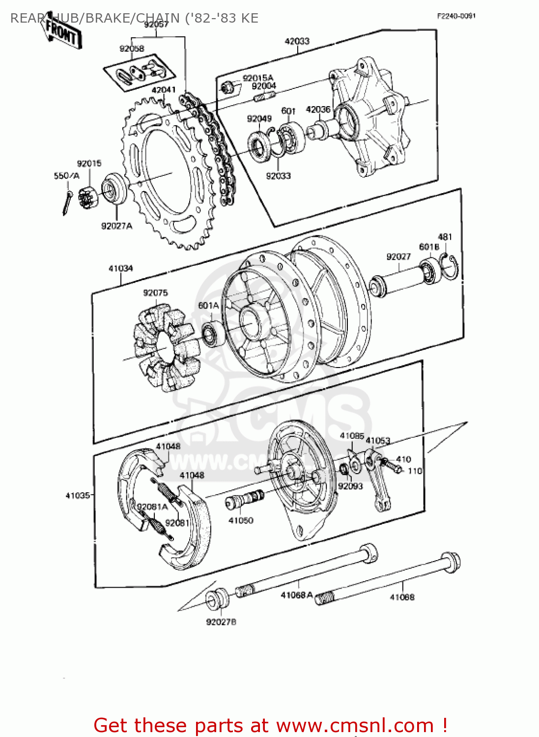 REAR HUB/BRAKE/CHAIN ('82-'83 KE KE175-D3 KE175 1981 USA CANADA
