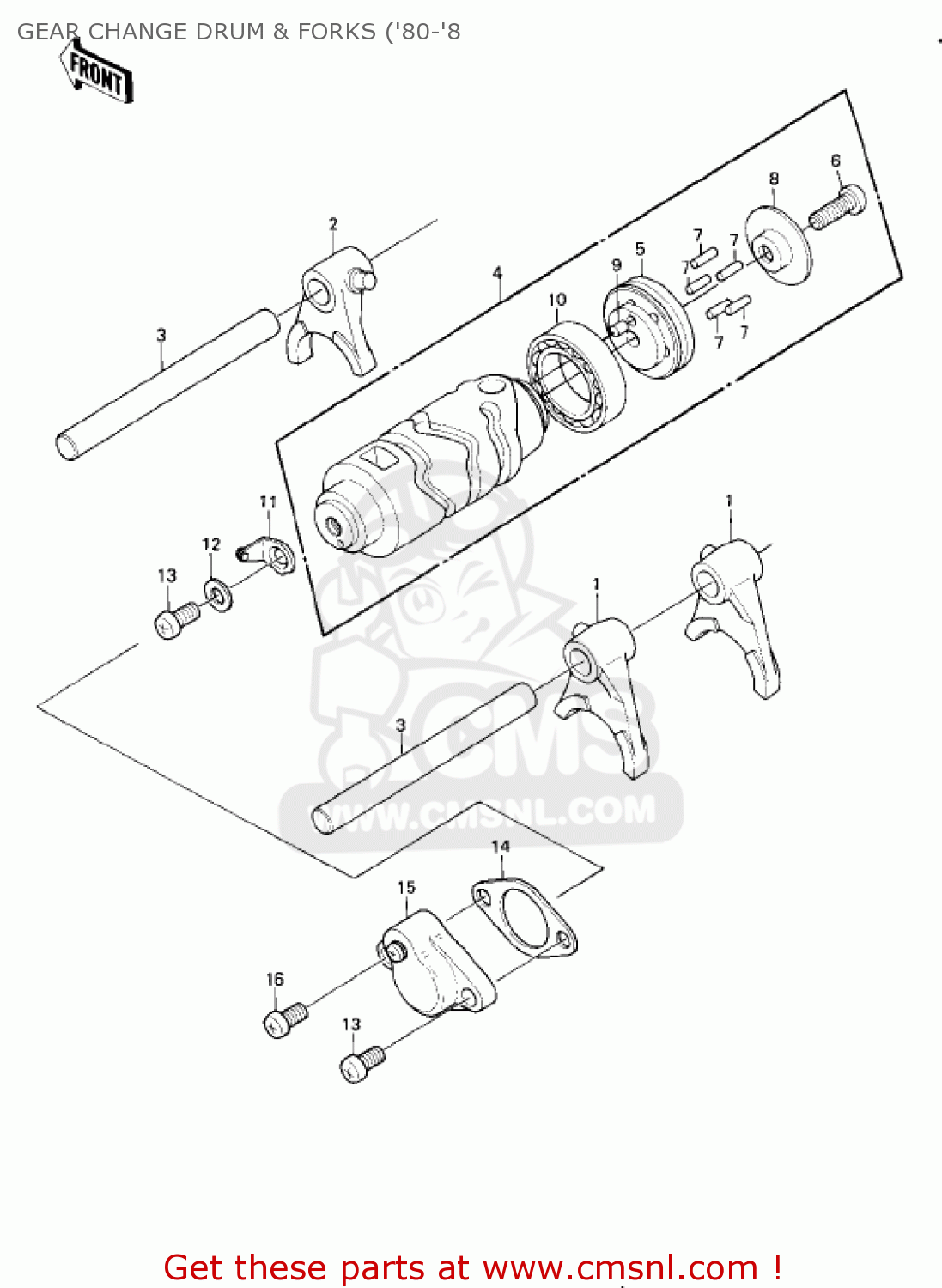 GEAR CHANGE DRUM & FORKS ('80-'8 KE175-D3 KE175 1981 USA CANADA
