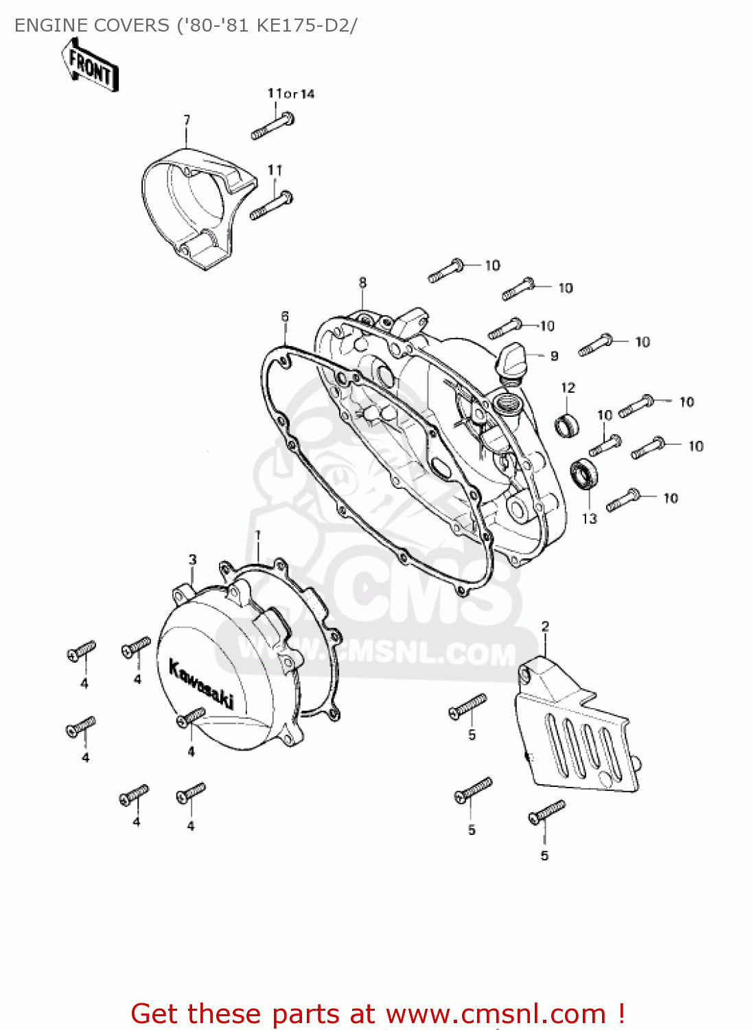 ENGINE COVERS ('80-'81 KE175-D2/ KE175-D3 KE175 1981 USA CANADA