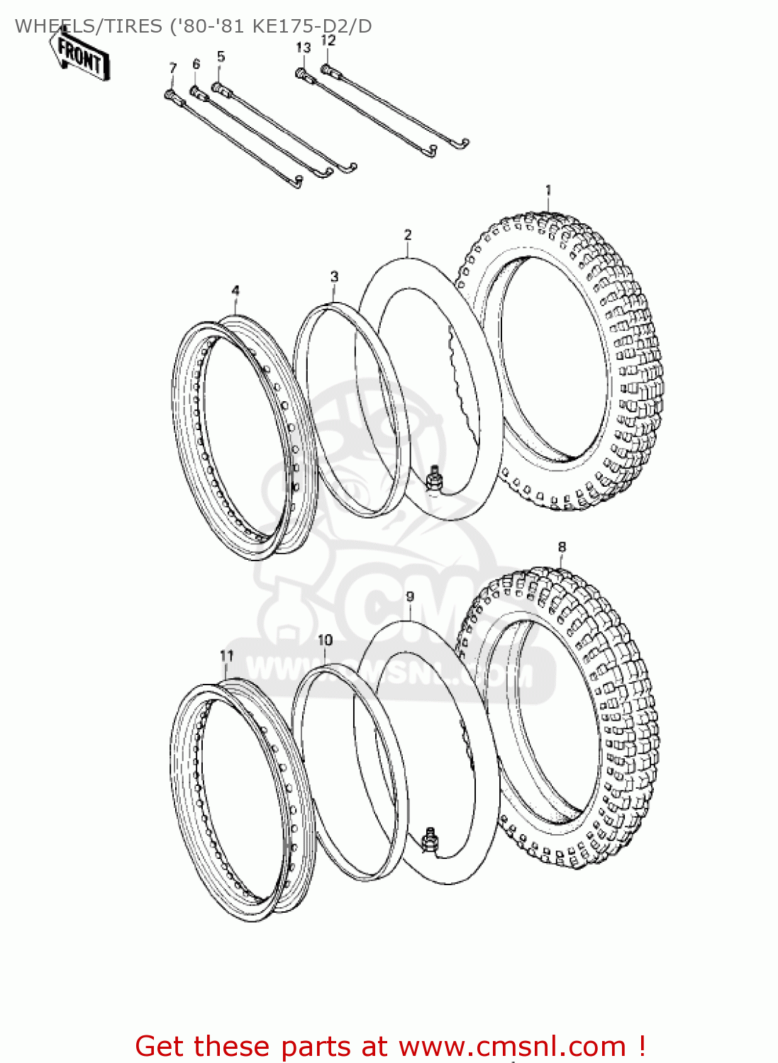 WHEELS/TIRES ('80-'81 KE175-D2/D KE175-D3 KE175 1981 USA CANADA