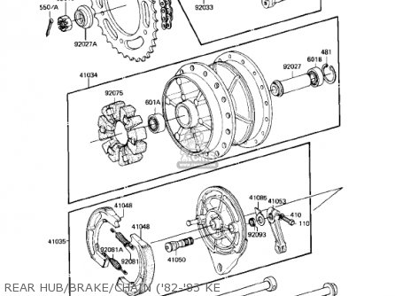 REAR HUB/BRAKE/CHAIN ('82-'83 KE - KE175-D3 KE175 1981 USA CANADA