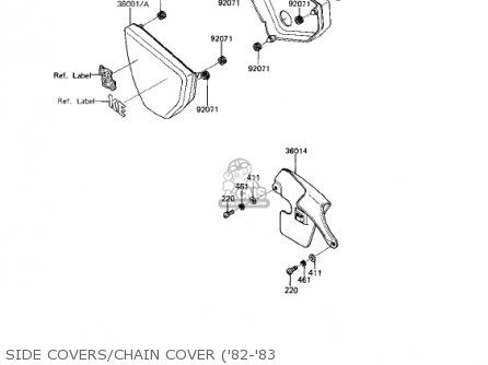 SIDE COVERS/CHAIN COVER ('82-'83 - KE175-D3 KE175 1981 USA CANADA