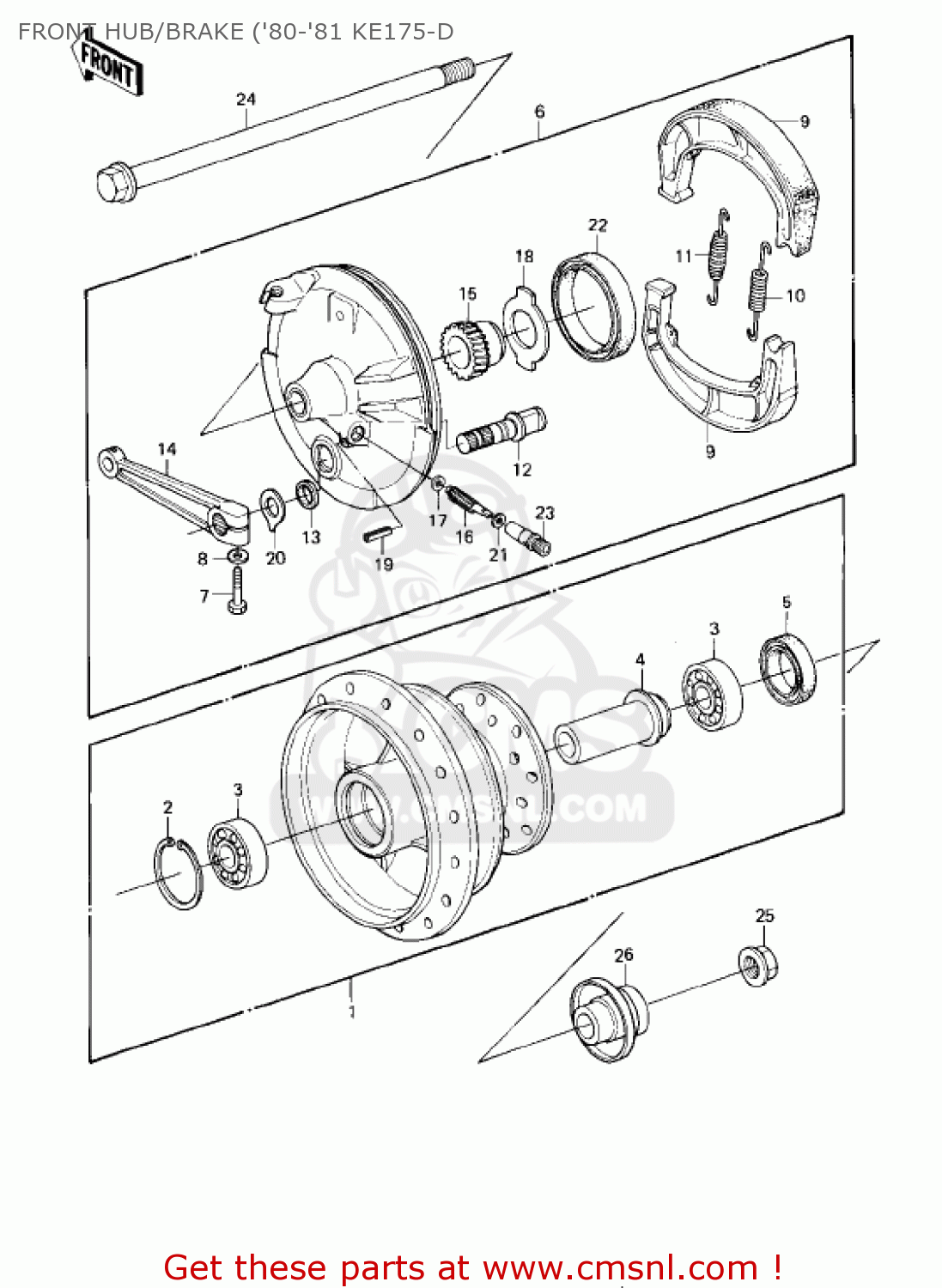 FRONT HUB/BRAKE ('80-'81 KE175-D KE175-D4 KE175 1982 USA CANADA