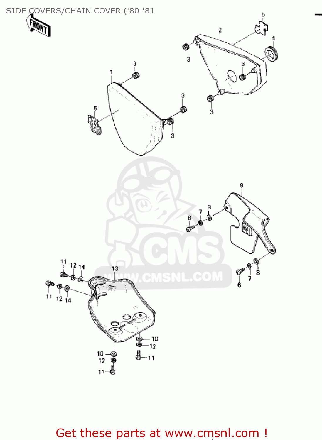 SIDE COVERS/CHAIN COVER ('80-'81 KE175-D4 KE175 1982 USA CANADA