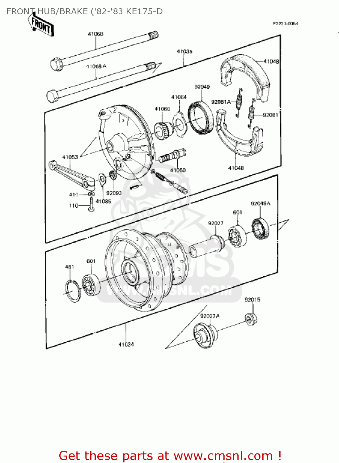 FRONT HUB/BRAKE ('82-'83 KE175-D KE175-D4 KE175 1982 USA CANADA