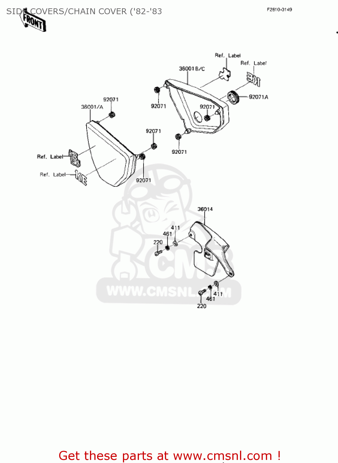 SIDE COVERS/CHAIN COVER ('82-'83 KE175-D4 KE175 1982 USA CANADA