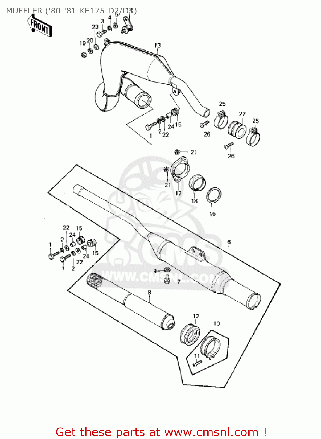 MUFFLER ('80-'81 KE175-D2/D3) KE175-D4 KE175 1982 USA CANADA