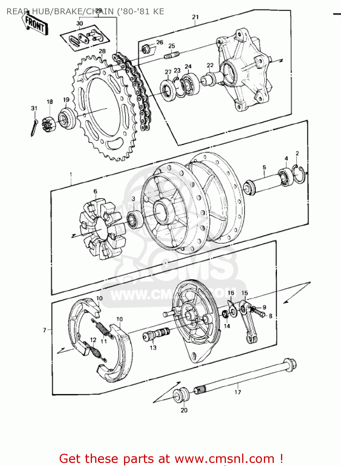 REAR HUB/BRAKE/CHAIN ('80-'81 KE KE175-D5 KE175 1983 USA CANADA