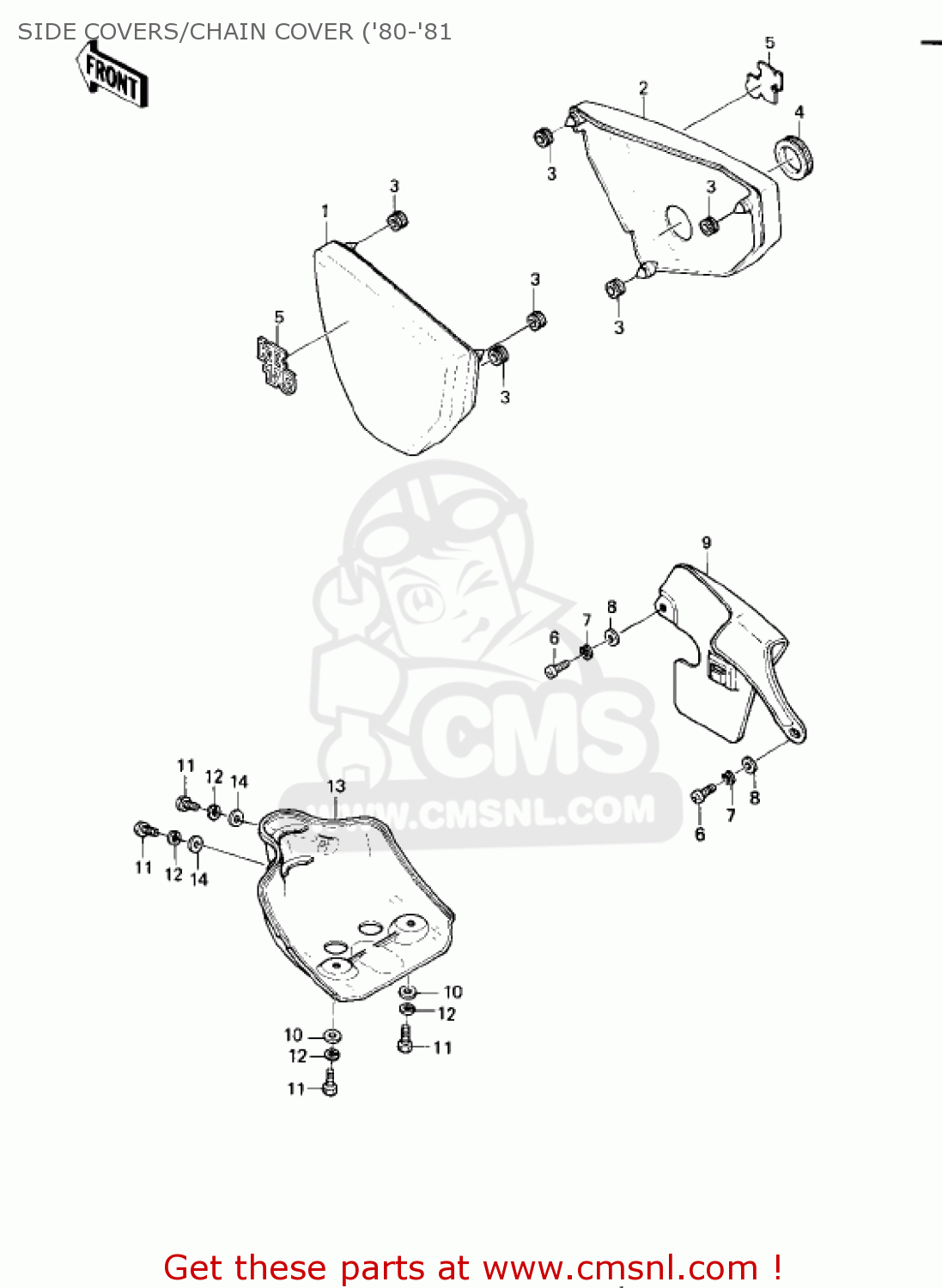 SIDE COVERS/CHAIN COVER ('80-'81 KE175-D5 KE175 1983 USA CANADA