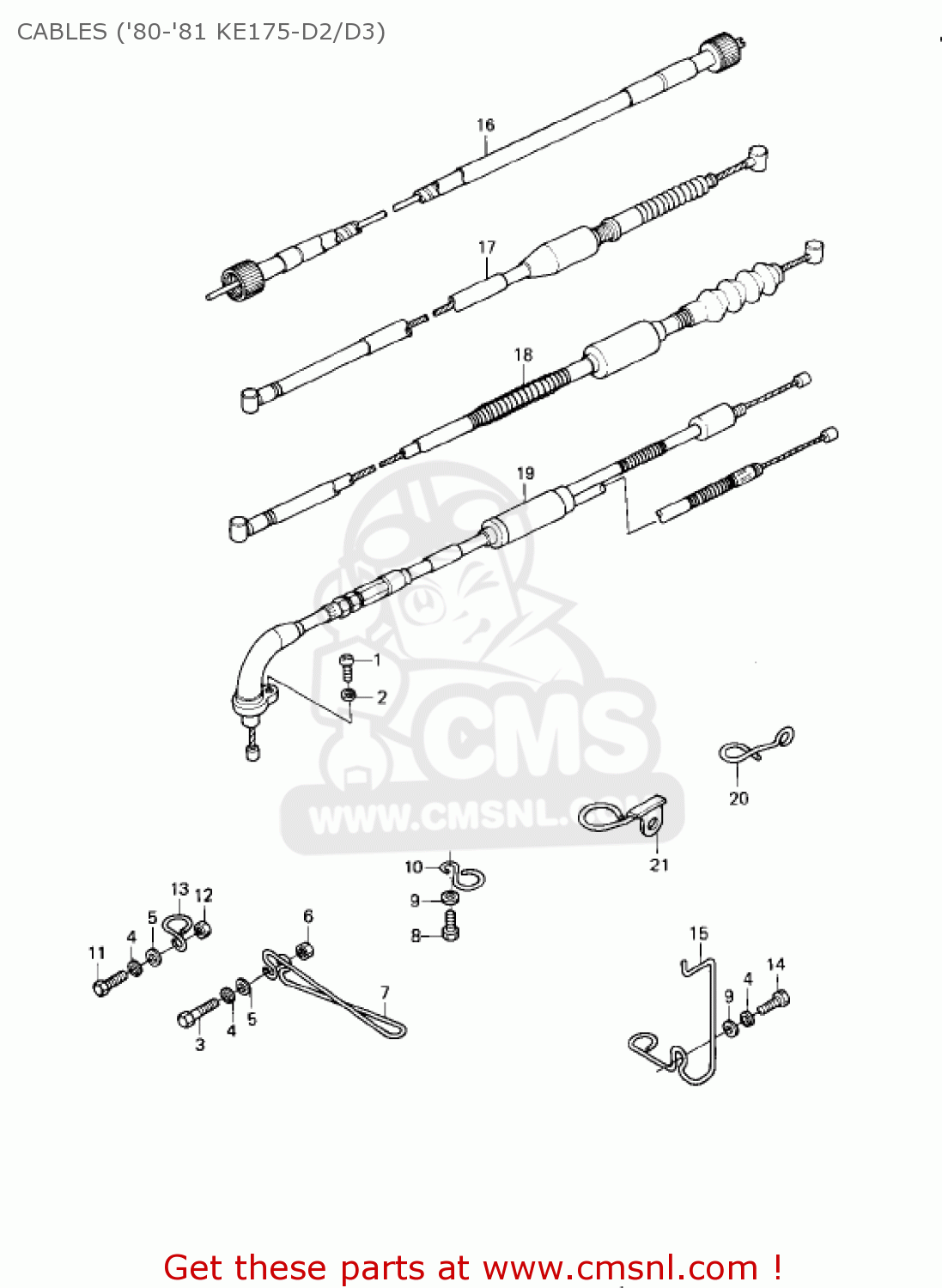 CABLES ('80-'81 KE175-D2/D3) KE175-D5 KE175 1983 USA CANADA