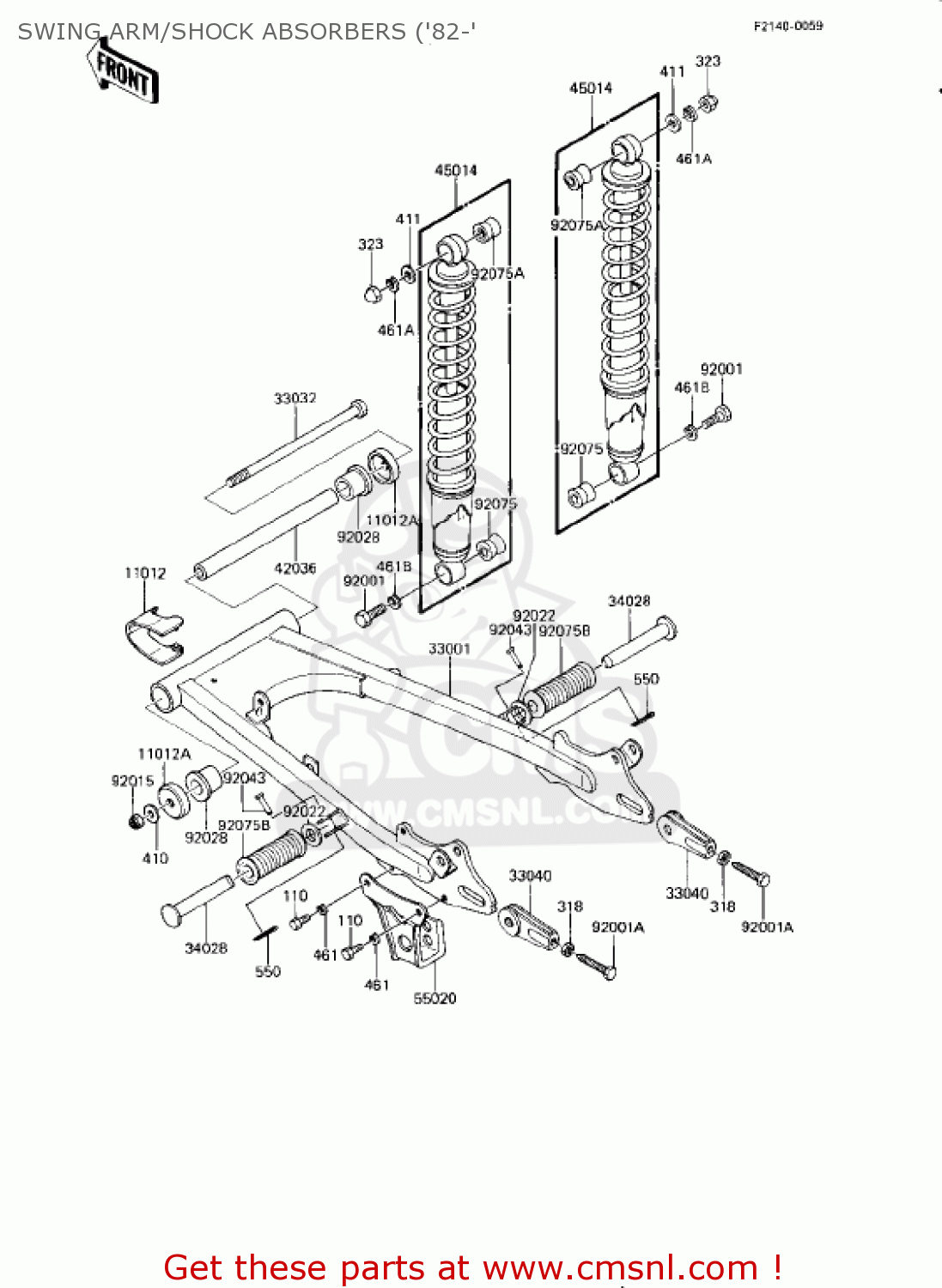 SWING ARM/SHOCK ABSORBERS ('82-' KE175-D5 KE175 1983 USA CANADA