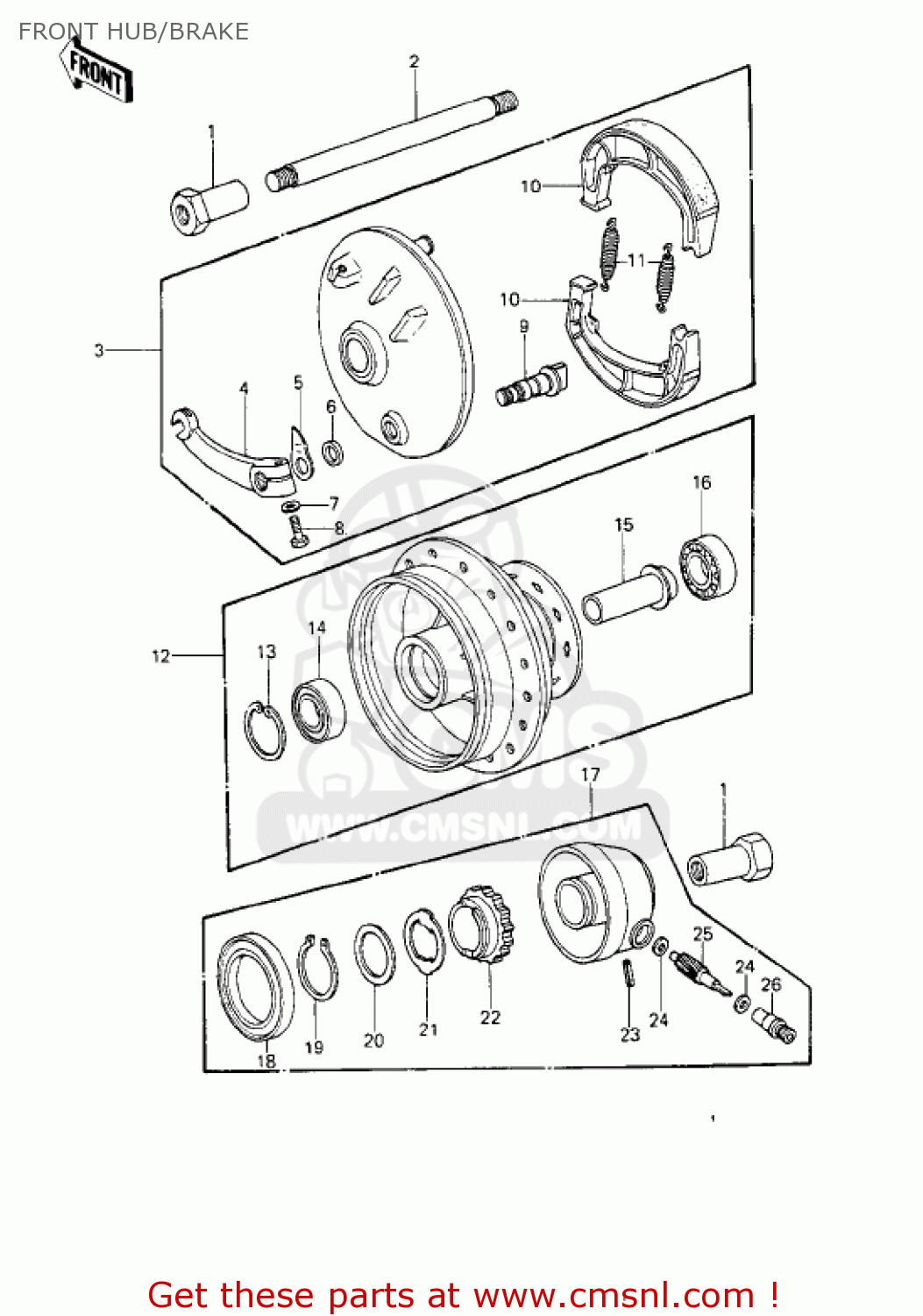 FRONT HUB/BRAKE KE250-B2 1978 / MPH KPH