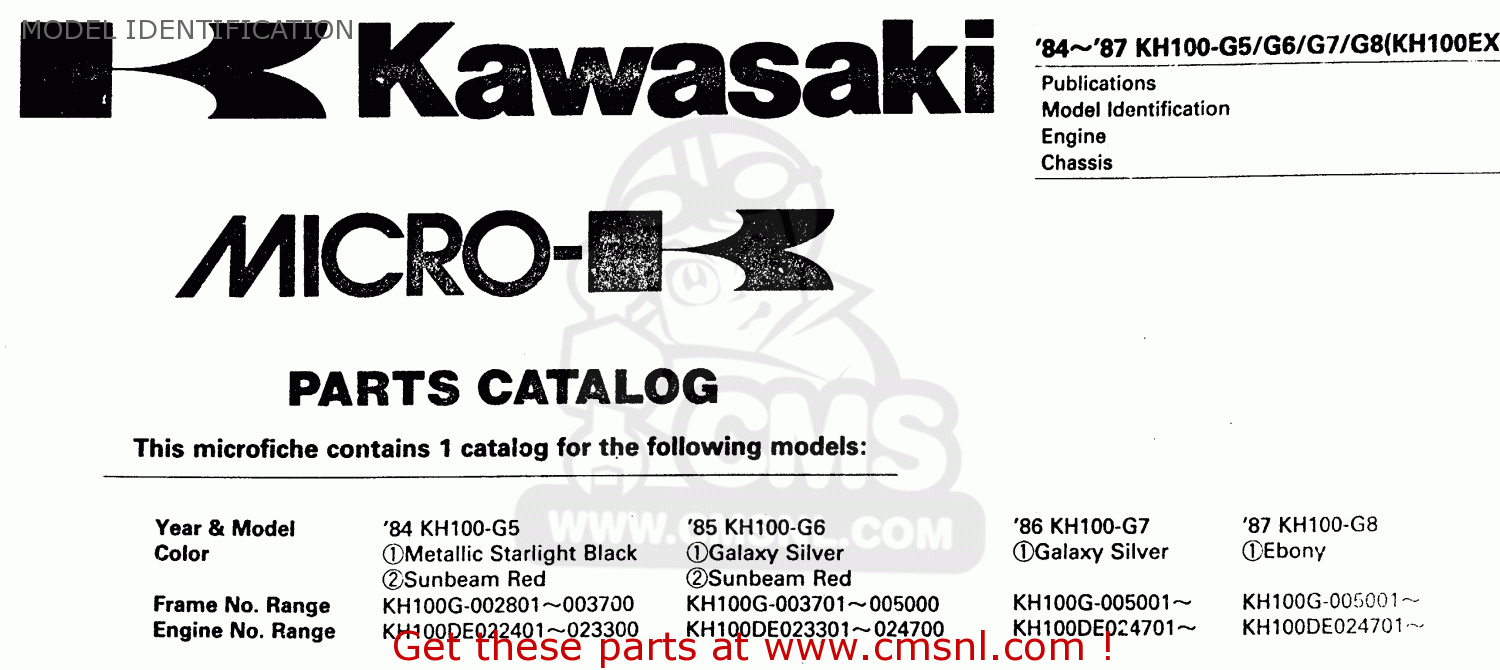 MODEL IDENTIFICATION KH100G5 1984 USA