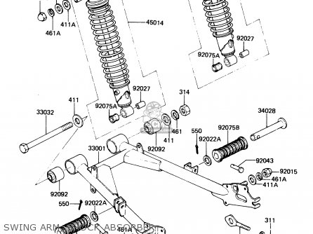SWING ARM, SHOCK ABSORBER - KH125L1 1983 USA