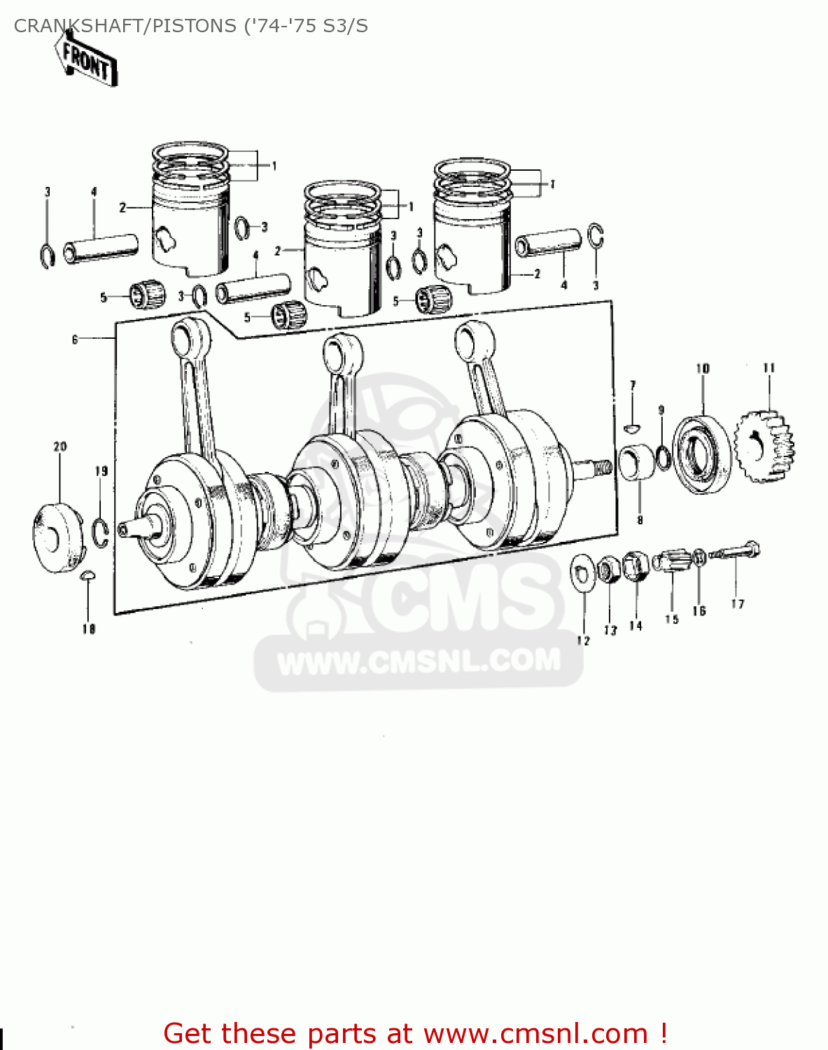CRANKSHAFT/PISTONS ('74-'75 S3/S KH400A3 1976 USA CALIFORNIA
