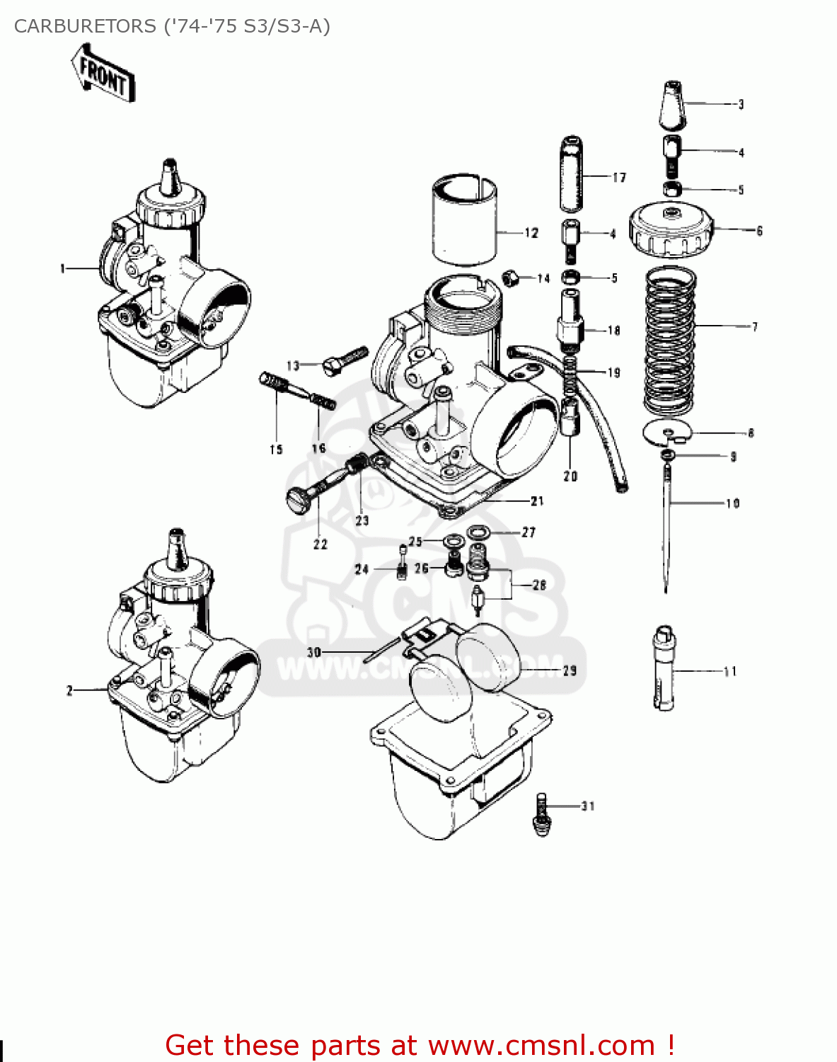 CARBURETORS ('74-'75 S3/S3-A) KH400A3 1976 USA CALIFORNIA